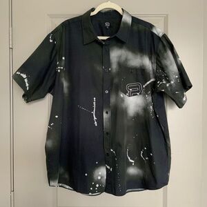 EMP Unisex Black/Gray Tie Die Short Sleeve Button Down Shirt size 3XL